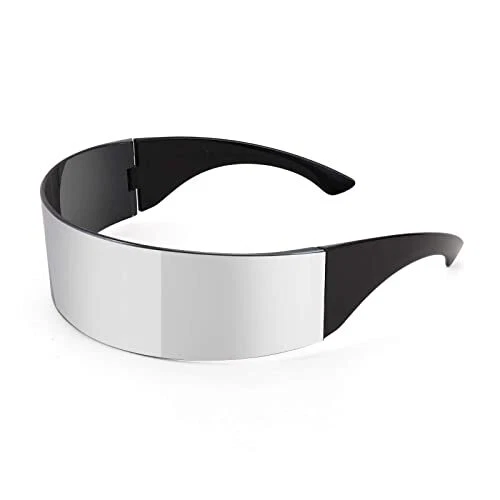 80s Futuristic Cyclops Cyber Visor Sunglasses Men Women 70 Millimeters Silver