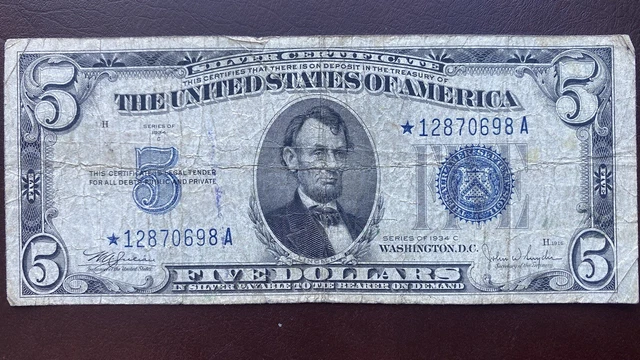 1934 C Five Dollar Silver Certificate * STAR NOTE * $5 Bill Circulated #56441