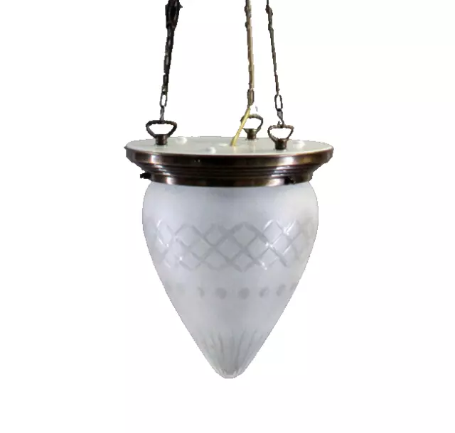 9977088 Plafoniera Stile Art Nouveau Nuovo IN Ottone Fresato Paralume IN Vetro