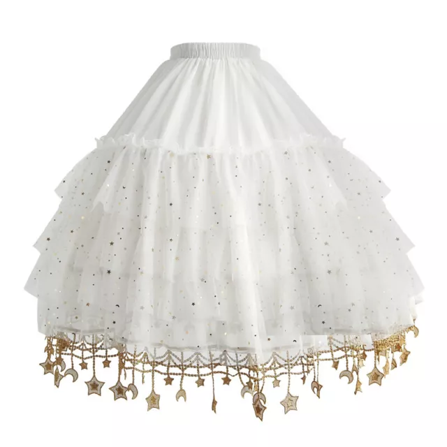 Lolita Girls Chiffon Pettiskirt Yellow Stars Tassels Hoop Skirt  Petticoat