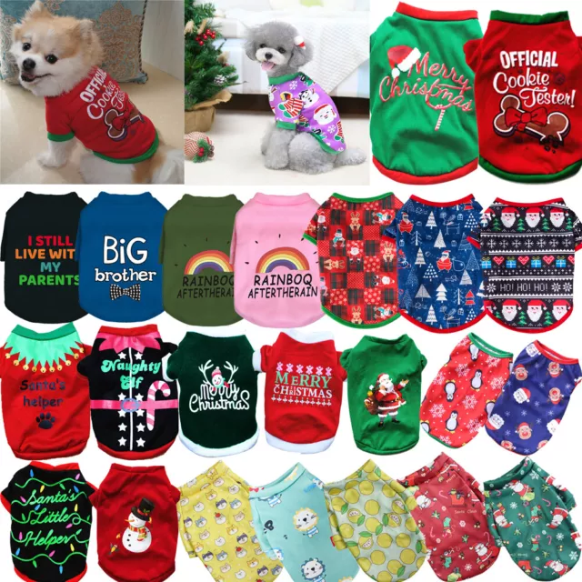 Dog Cat puppy SMALL Pet Christmas Jumper Santa Elf vest Clothes S/M/L t-shirt US