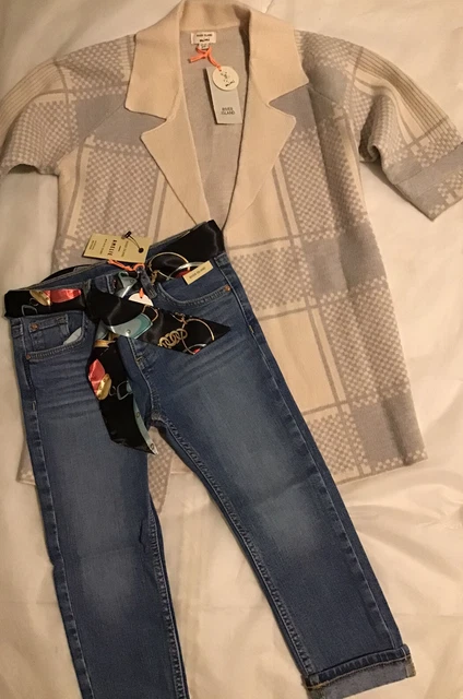 Abito cardigan River Island mini ragazze età 2-3 anni grigio beige spolverino nuovo con etichette