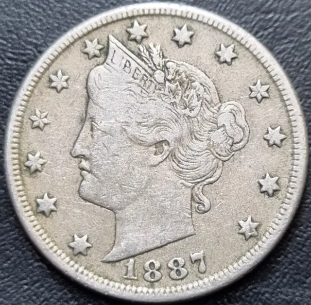 United States: 1887 USA 'Liberty Nickel' V Cents / 5c Coin - Full "Liberty"