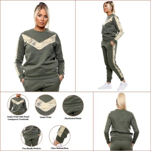 Donna Top Fondo Pannello Laterale Stampa Tuta Coordinato Set Casual Riposo