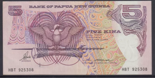 Papua & New Guinea,5 Kina Banknote -.Bird of Paradise in extra fine condition