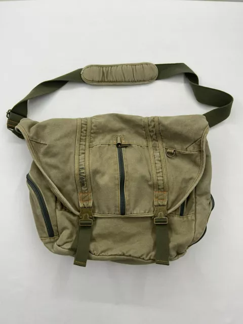 Vintage LL Bean Green Canvas Cotton Large Messenger Crossbody Laptop Sling Bag