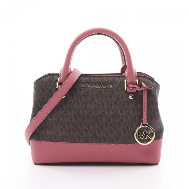 Michael Kors Savannah Signature Small Satchel Handbag Pvc Leather Dark Brown Dus