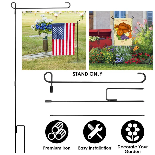 Garden Flag Stand Flagpole Weatherproof Wrought Iron Coated Yard Flag Holder For