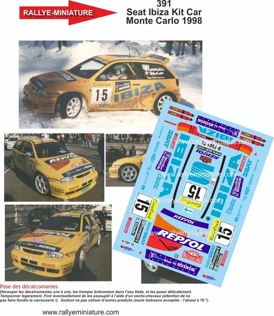 Décalcomanies 1/18 Seat Ibiza Rovanpera Rallye Monte-Carlo 1998 WRC - Réf. 0391, NEUVES