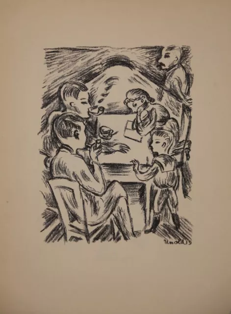 Max Unold (1885-1964): `Tischgesellschaft`. Lithographie 1919