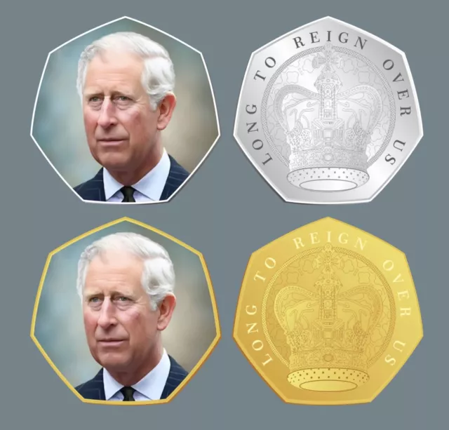 King Charles Lll Neu King - Gedenkausgabe Gold Und Silbermünze 50p Form New