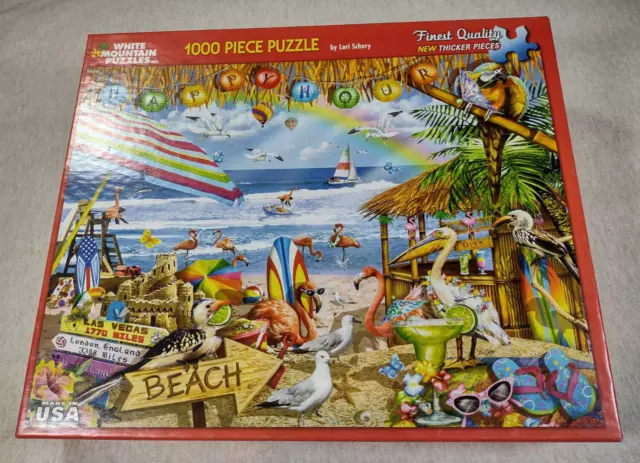 HAPPY HOUR WHITE Mountain 1000 Piece Puzzle 24 x 30 Beach Flamingo COMPLETE 94.99 PicClick