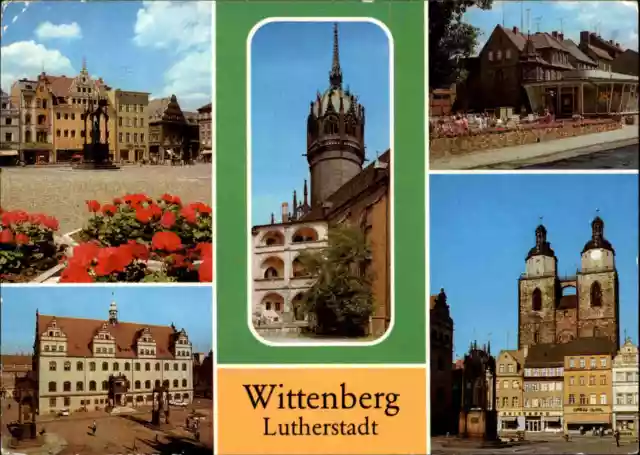 DDR Postkarte WITTENBERG Luther-Stadt  ua. Kirche, Schloßkirche, Eis-Café uvm.