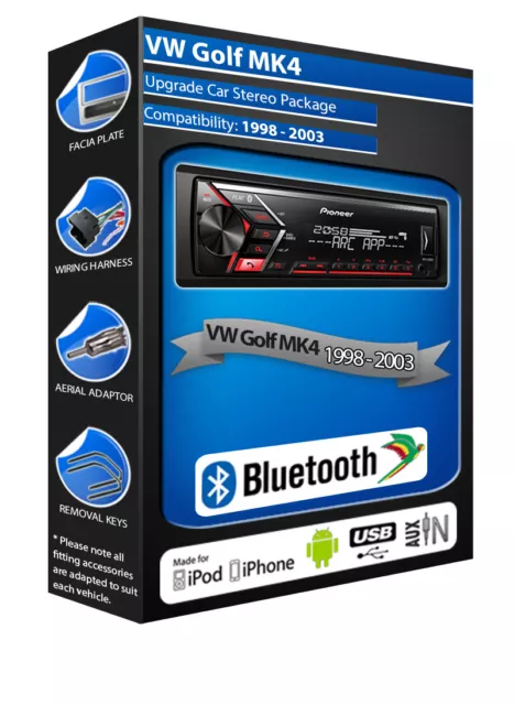 VW Golf MK4 car radio Pioneer MVH-S320BT stereo Bluetooth Handsfree, USB AUX in