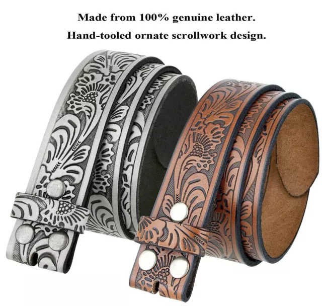 Western Floral Embossed Genuine Leather Belt Belt Strap 1-1/2''(38mm) Wide