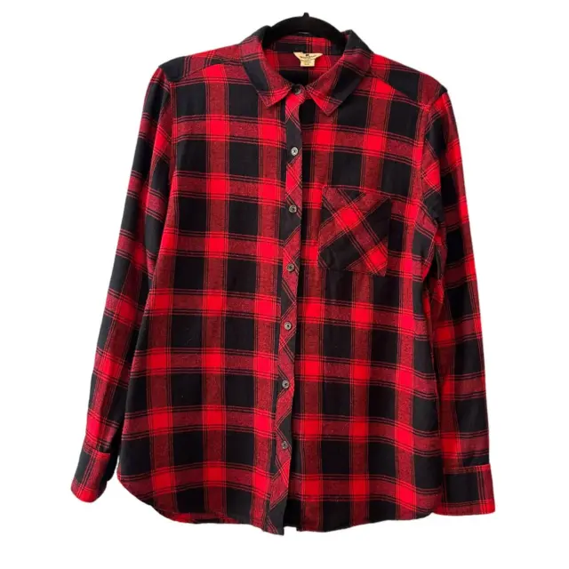 Woolrich Flannel Shirt Womens Medium Red Black Plaid Cotton Button Up Grunge