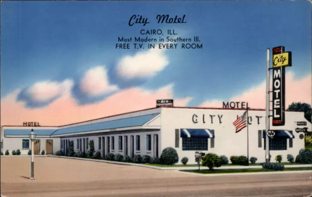 Cairo Illinois City Motel free TV in every room ~ unused postcard sku265