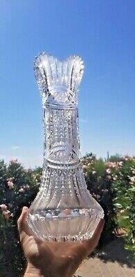 Abp American Brilliant Period Cut Glass Crystal Vase 14.25 Inches Tall Heavy 3