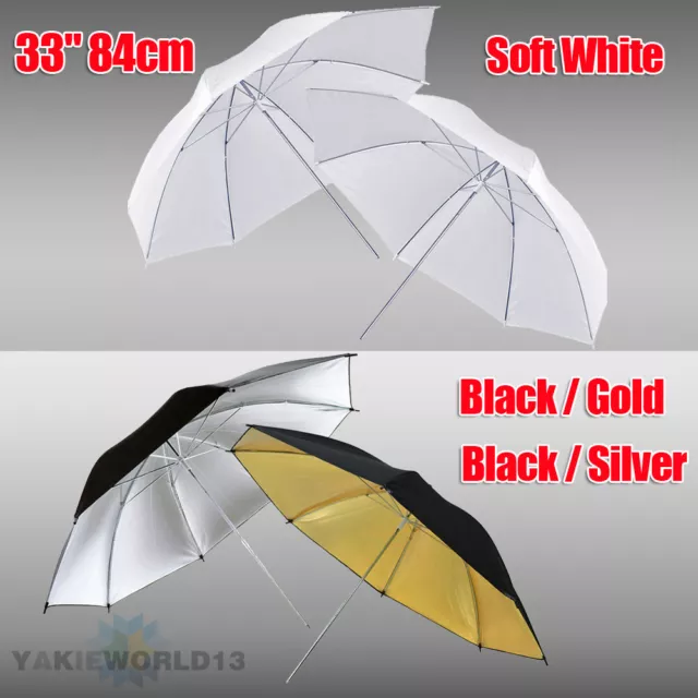 2 x 33" Photography Studio Lighting Reflective Umbrella White Black Gold Silver