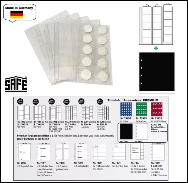 Hojas monedas 15 compartimentos Hasta 44MM + Negro Cartón Zwl Safe 7391 Premium