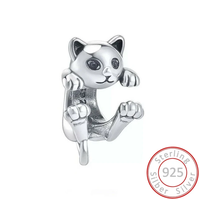 Charms Anhänger Verspielte Katze Kater Pfote Tier Bettelarmband echt Silber 925