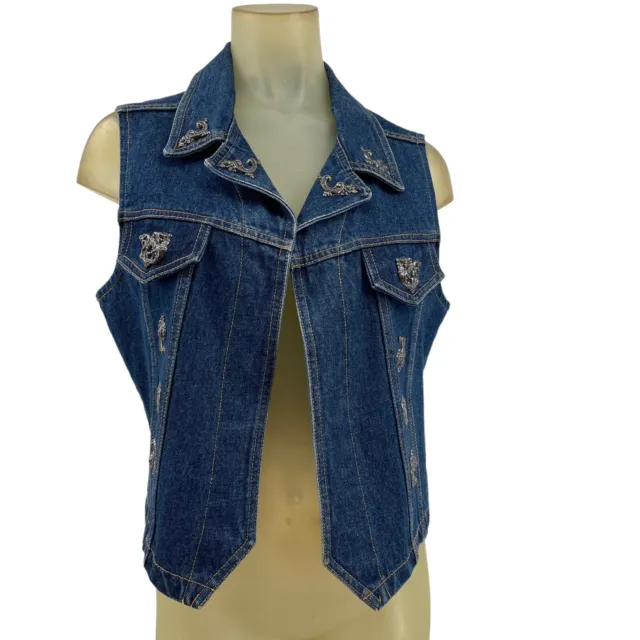 Vintage Watch LA Denim Blue Jean Vest Concho Size Large Made in the USA Women’s