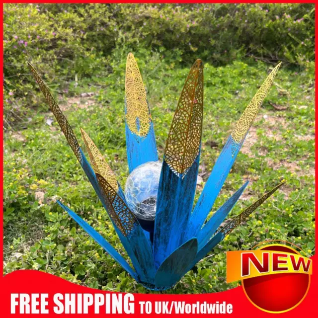 2Pcs Tequila Rustic Sculpture Multi-Color LED Solar Light Blue Aloe Lawn Stakes