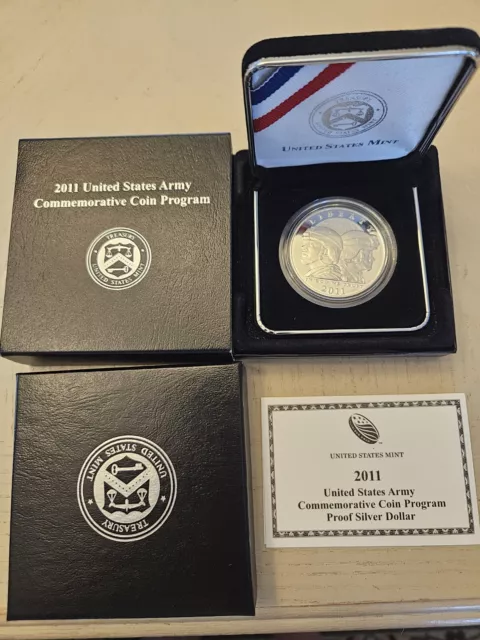 2011 P Proof US Army Commemorative Silver Dollar $1US Mint Coin Box and COA