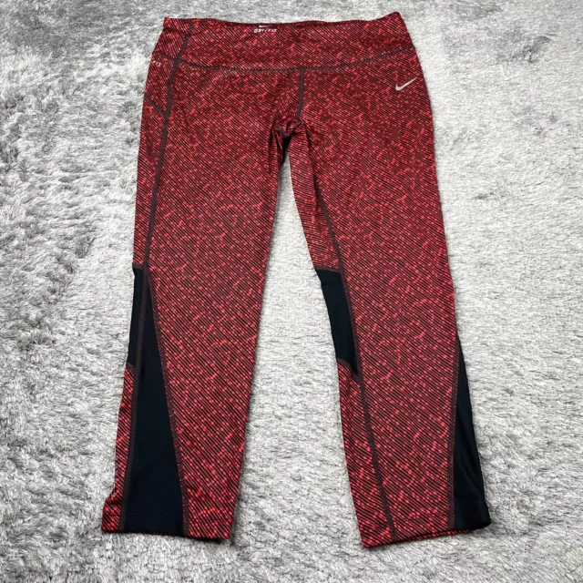 Nike Capri Leggings Womens Large Red/Black Print Cropped Active Polyester Yoga