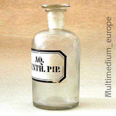 alte Apotheker Glas Flasche 1900 Aq. Menth. Pip old antique chemist glass bottle 2
