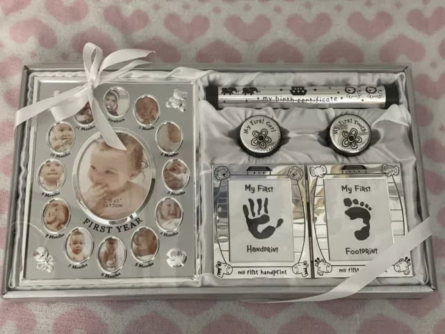 Baby's first year picture frame and keepsake set