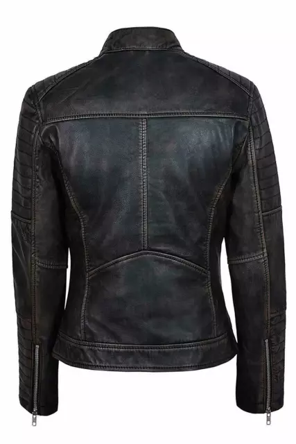 WOMEN'S GENUINE LAMBSKIN Leather Jacket Black Slim fit Biker Motorcycle ...