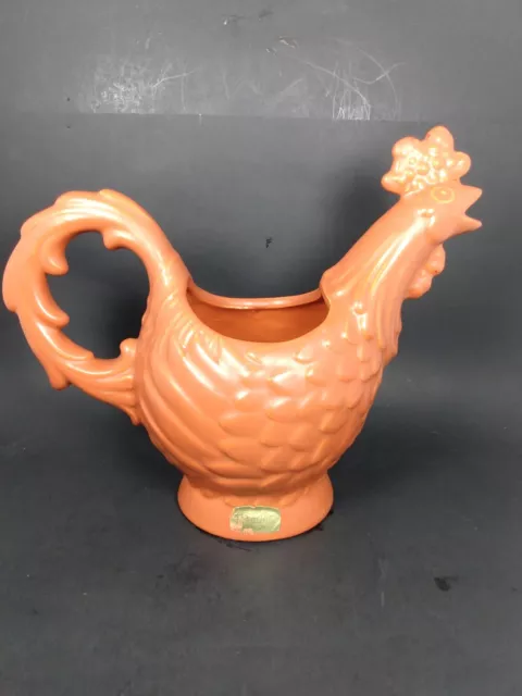 Vintage ROYAL HAEGAR Art Pottery Pitcher Terra Cotta Brown Rooster Chicken READ