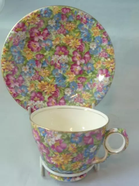 GRIMWADES ROYAL WINTON JOYCE-LYNN CHINTZ TEA CUP & SAUCER c1930's