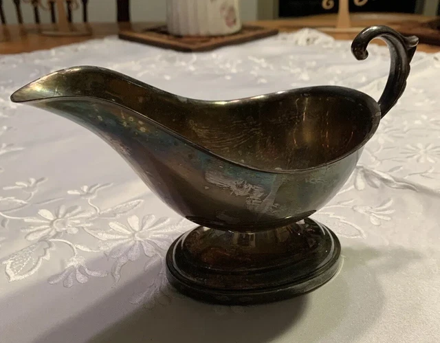 Vintage Silver Plate Gravy Boat With Lovely Handle Or Use For Assemblage