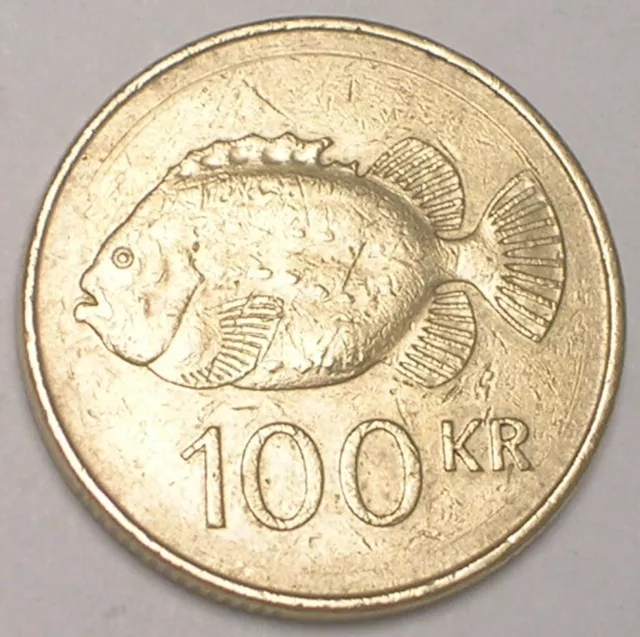 1995 Iceland Icelandic 100 Kronur Quartered Design Lumpfish Coin VF