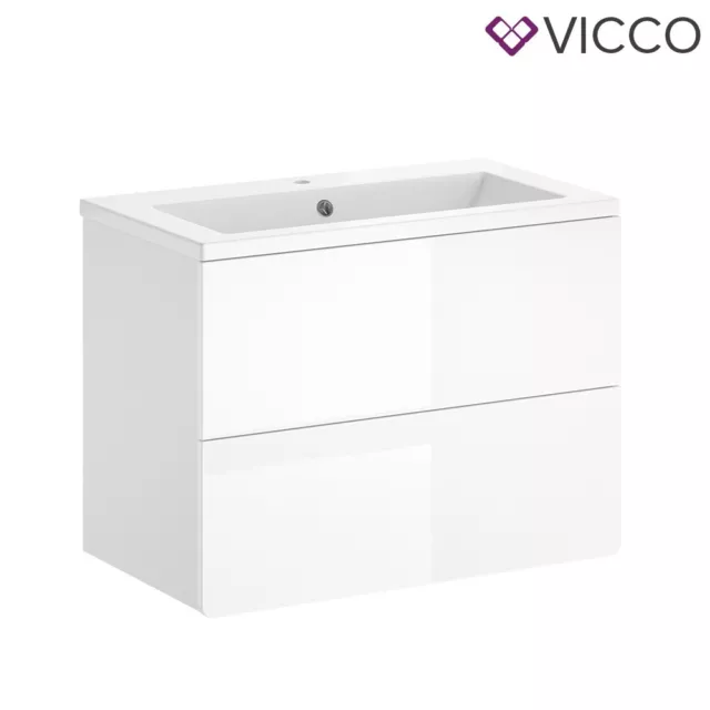 Badmöbel-Set Izan Weiß Hochglanz modern Waschtischunterschrank Waschbecken Vicco 2