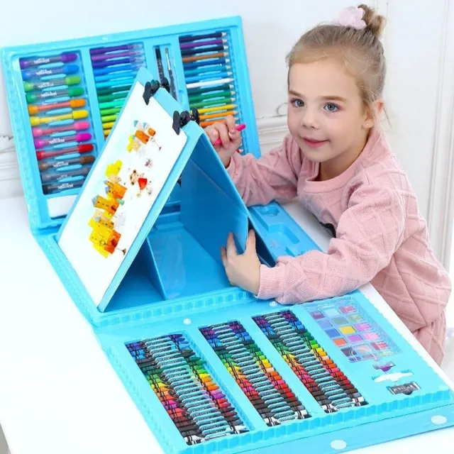 208PCS Kids Art Set Box Case Paint Draw Drawing Board Colour Pencils Pastels Art