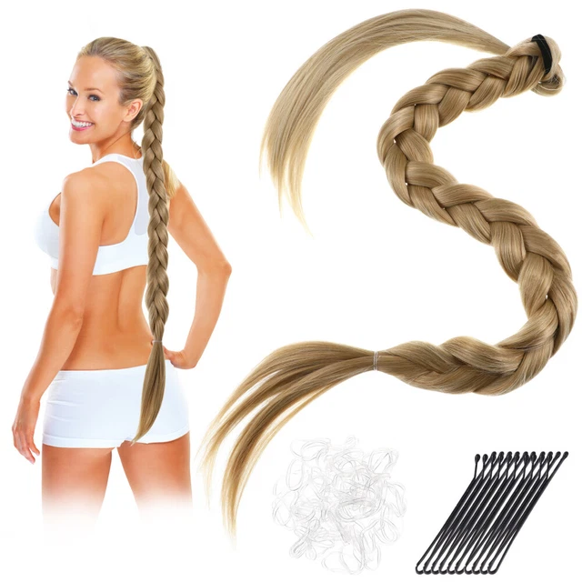 1 set prolunga coda di cavallo intrecciata con cravatta per capelli per allungamento dei capelli