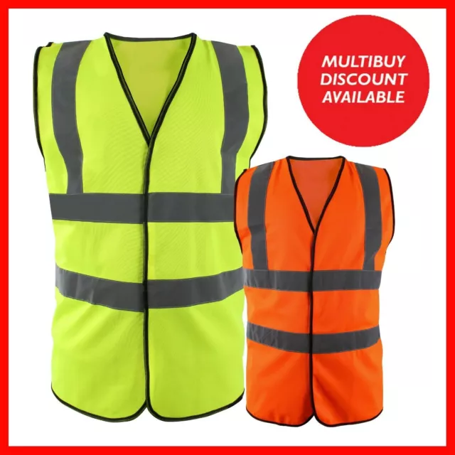 Hi Vis Vest Yellow Orange High Viz Visibility Waistcoat Safety Work EN ISO 20471