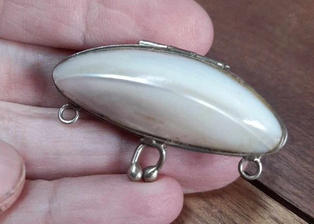 Pendentif Goutte En Nacre Inclusion - Monture Métal Argenté (argent?) - Vintage XXème Siècle