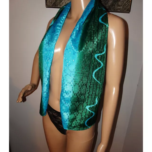 Vintage Blue Green Scarf With Vine Detail Formal Neck Head Wrap Hair