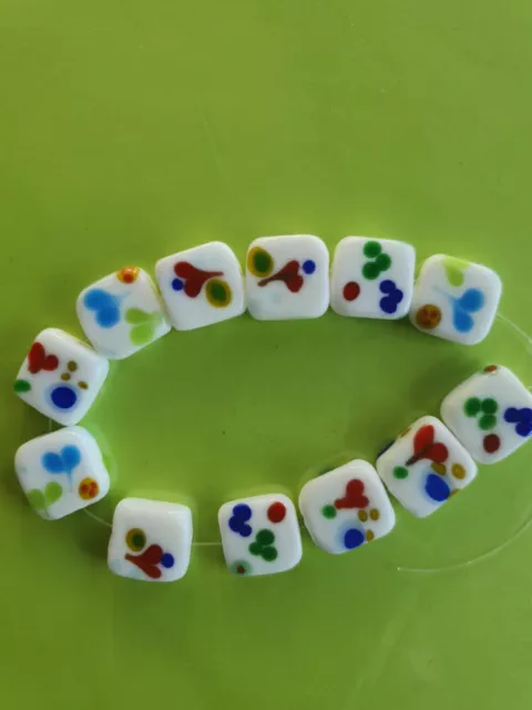 4x Porzellan Keramik Perlen Beads Schmuck DIY Basteln Viereck Weiß Bunt 17 mm
