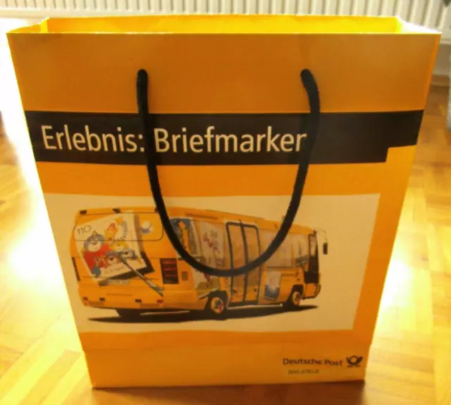 stabile Papiertüte Tasche Deutsche Post Erlebnis Briefmarken 30x34x10cm selten!