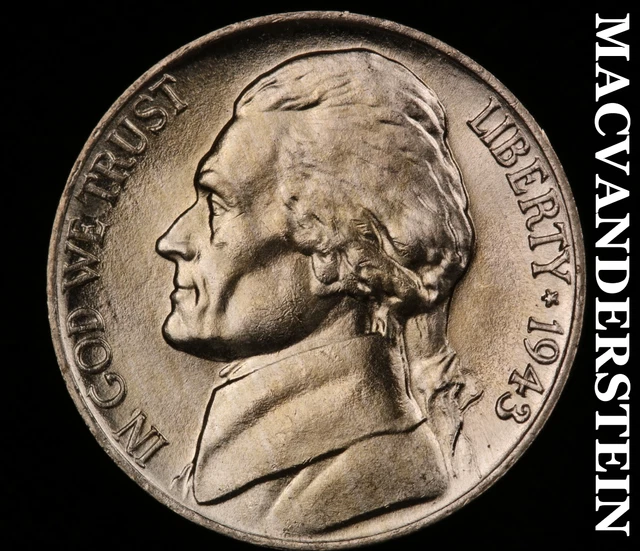 1943-P Jefferson Nickel-Choice Gem Brilliant Uncirculated Lustrous #O602