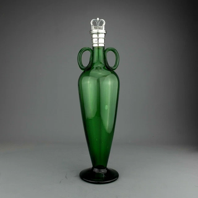 Unusual Antique Glass & Solid Sterling Silver Claret Jug Decanter. London 1882