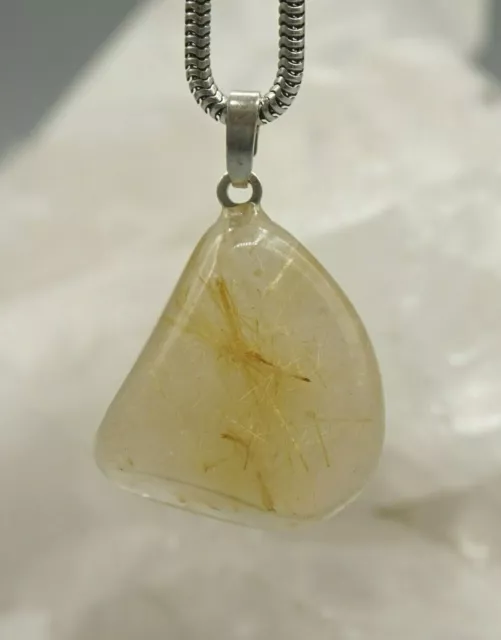 Quartz Rutile Pendentif Pierre Polie Avec 925er Silvereyelet de Précieuse s2