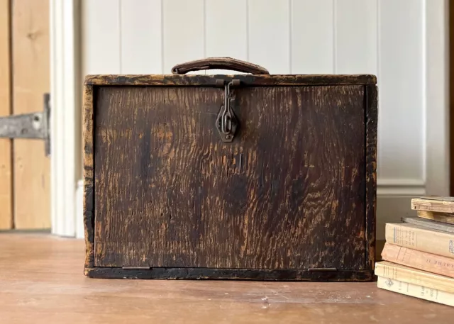 Handmade Pine Carpenters Tool Box, Wooden Mechanics Drawers, Vintage Decor