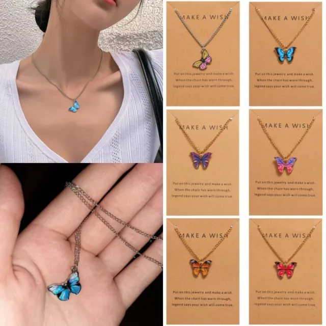 Fashion Enamel Blue Butterfly Pendant Necklace Choker Women Party Jewellery Gift