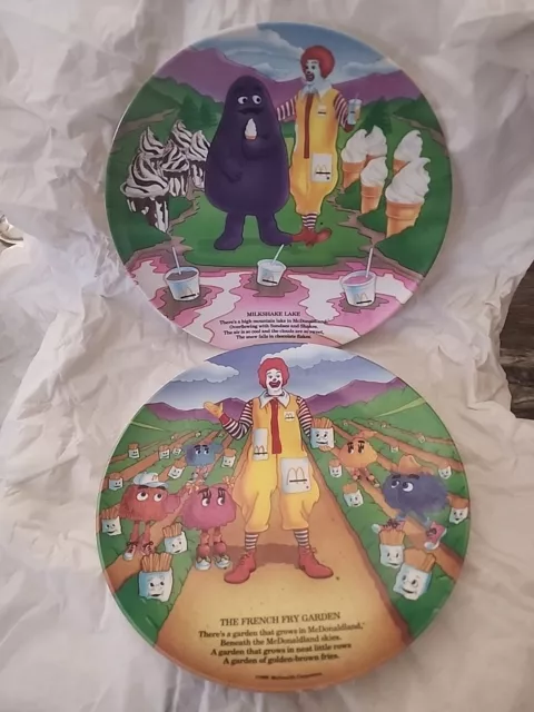 Vintage 1989 McDonalds The French Fry Garden And Milkshake Lake Plate Lot Of 2